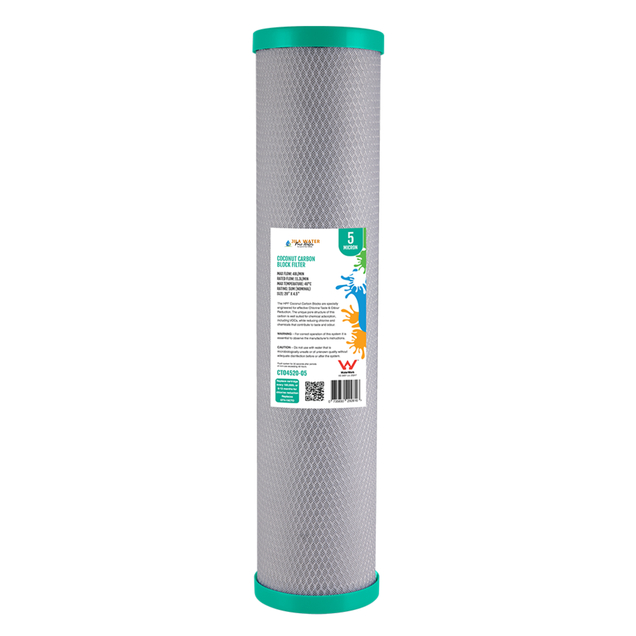 Jila Water 5 Micron 100% Coconut Carbon Block Water Filter – 20” x 4.5"